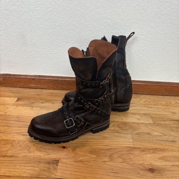 Freebird Hallie Black Brown Moto Leather Boots SZ8 - Picture 3 of 6